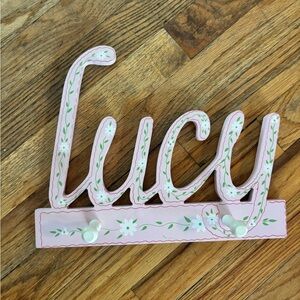 Kids Pink Floral Wall Decor Hook with Lucy name